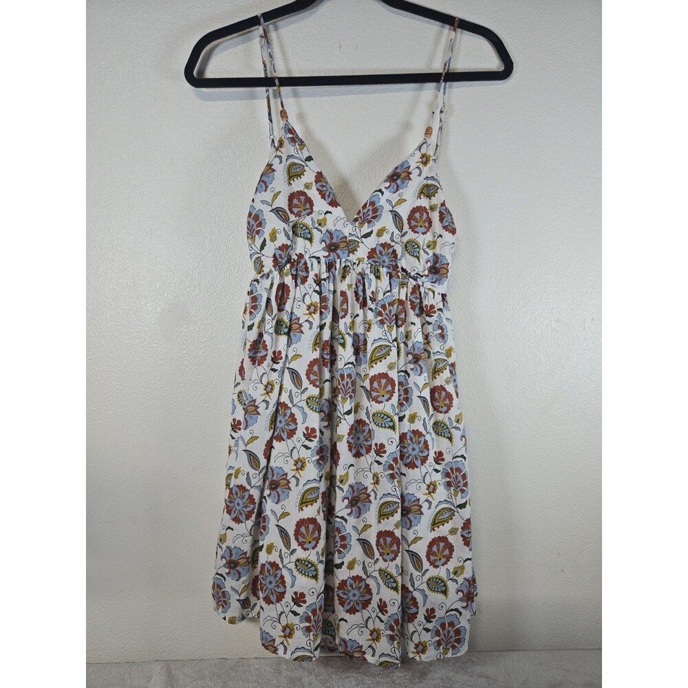 Miss Love Floral Paisley Open Tie-Back Dress Size S Beaded Strap Boho Mini